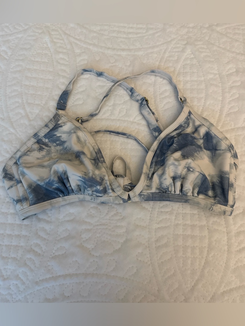 Xhilaration Blue and White Tie-Dye Bikini Top with Strappy Detail